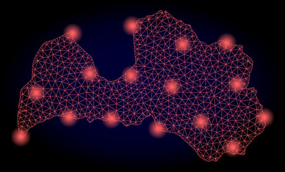 polygonal carcass mesh map of latvia with red vector image