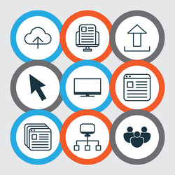 internet icons set with monitor tabs network vector image
