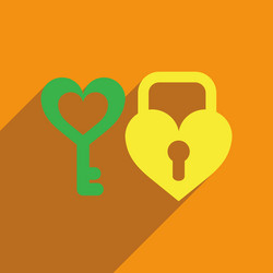 flat web icon with long shadow key lock heart vector image