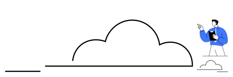man presenting cloud concept with minimal design vector image