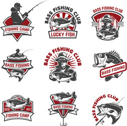 Bass Fishing Emblem Collection Vector Image