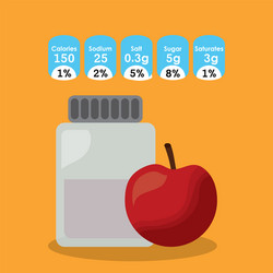 Bottle glass apple fruit nutrition facts sticker vector