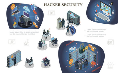isometric hacking activity elements composition vector image