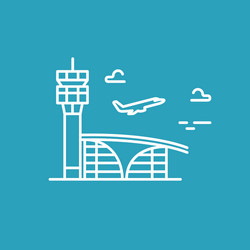 airport building plane taking off line vector