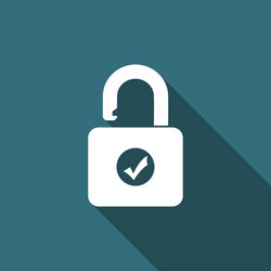 Open padlock and check mark icon with long shadow vector