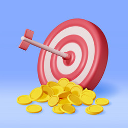 3d stacks of coins and target with arrow vector