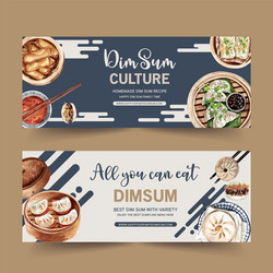 Dim sum banner design with steamed bun spring vector