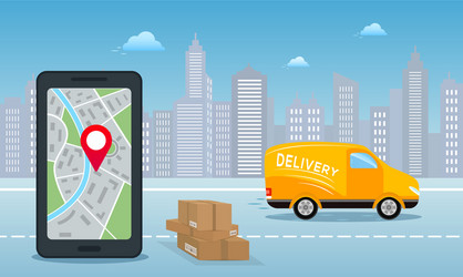 Free home delivery service van smartphone vector