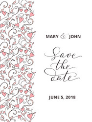 Save the date card with hearts pattern background vector