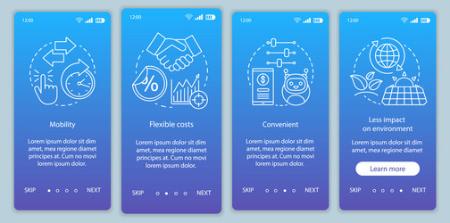 Advantages online tools onboarding mobile app vector