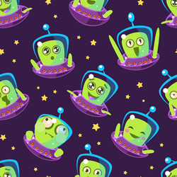 cute funny alien in spaceship seamless pattern vector