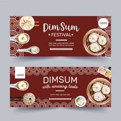 dim sum banner design with dumpling steamed bun vector image