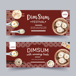 Dim sum banner design with dumpling steamed bun vector