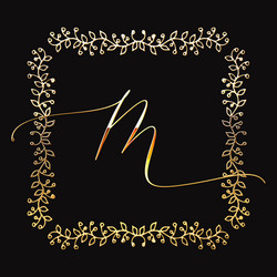 Golden floral frame or monogram hand drawn element