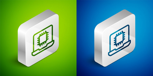 isometric line computer processor vector image