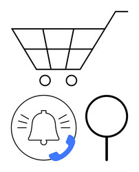 shopping cart notification bell with call icon vector image