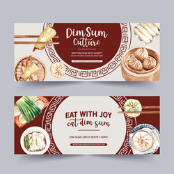 dim sum banner design with dumpling steamed bun vector image