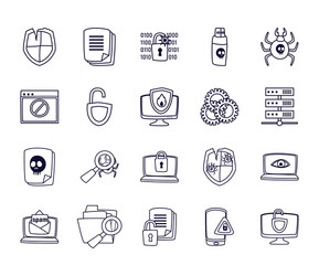 hack information line style icon set design vector image