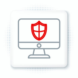 line computer monitor and shield icon isolated vector image