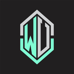 wu logo monogram with hexagon shape and outline vector image