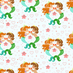 seamless pattern with mermaids falling in love vector