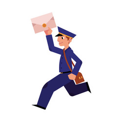 Cartoon postman mailman character running vector