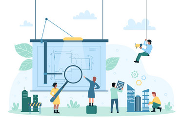 engineering work architecture with tiny vector image