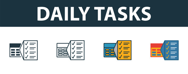 daily tasks icon set premium symbol in different vector image