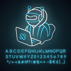 Hacker bot neon light icon virus robot cyber vector