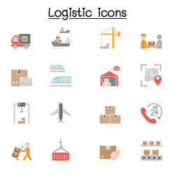 logistic and delivery service icon set in flat vector image