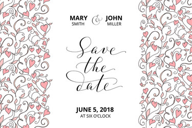 save the date card with hearts pattern background vector image