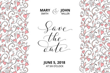 Save the date card with hearts pattern background vector