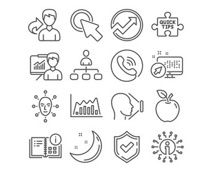set click here infographic graph and face id icons vector image