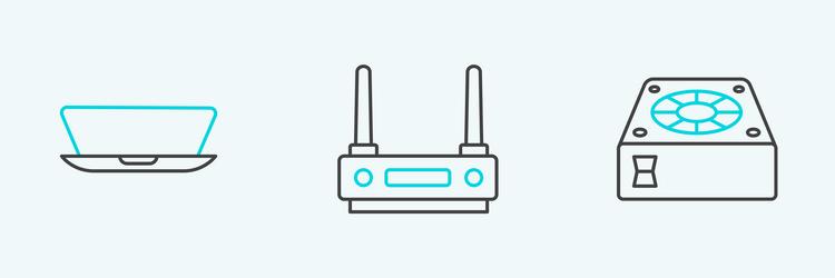 set line computer cooler laptop and router vector image