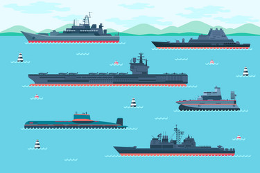 Warship set in flat style vector