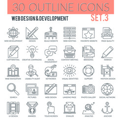 web design and development outline icons vector image