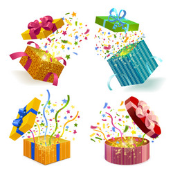 Gift boxes and confetti set vector