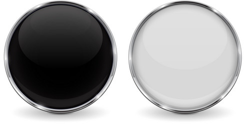 glass black and white shiny 3d buttons with metal vector