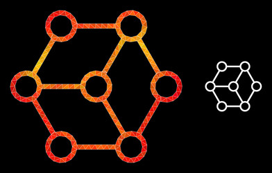 lowpoly blockchain nodes icon with fire vector