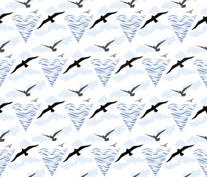 seamless pattern with birds flying in the sky vector image