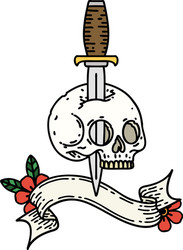 tattoo with banner a skull and dagger vector