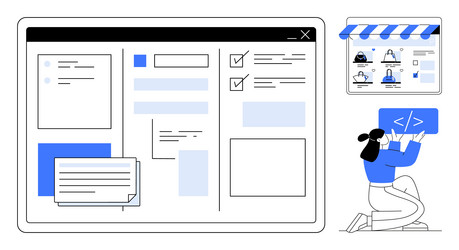 web developer working on online store interface vector image