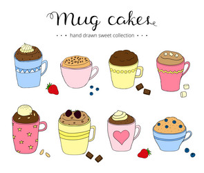 Cute Doodle Mug Cakes Vector Image
