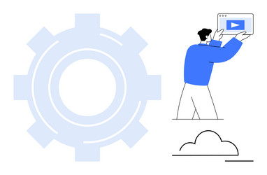 man interacting with media player next to gear vector image