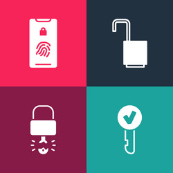 set pop art key broke inside padlock open vector image