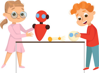 cute girl and boy creating programming smart vector image
