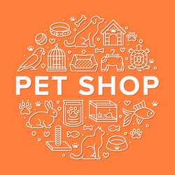 pet shop circle banner with flat line icons vector