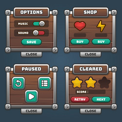 game wood and silver ui menu set vector image