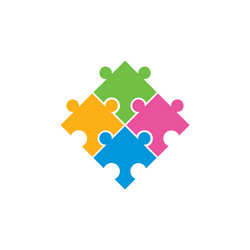 linked puzzle colorful teamwork design logo vector