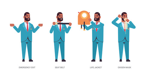 Set guidance from steward flight attendant man Vector Image